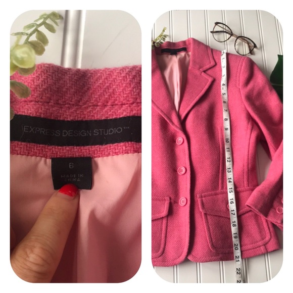 Express pink blazer wool button up jacket pocket - Picture 3 of 7